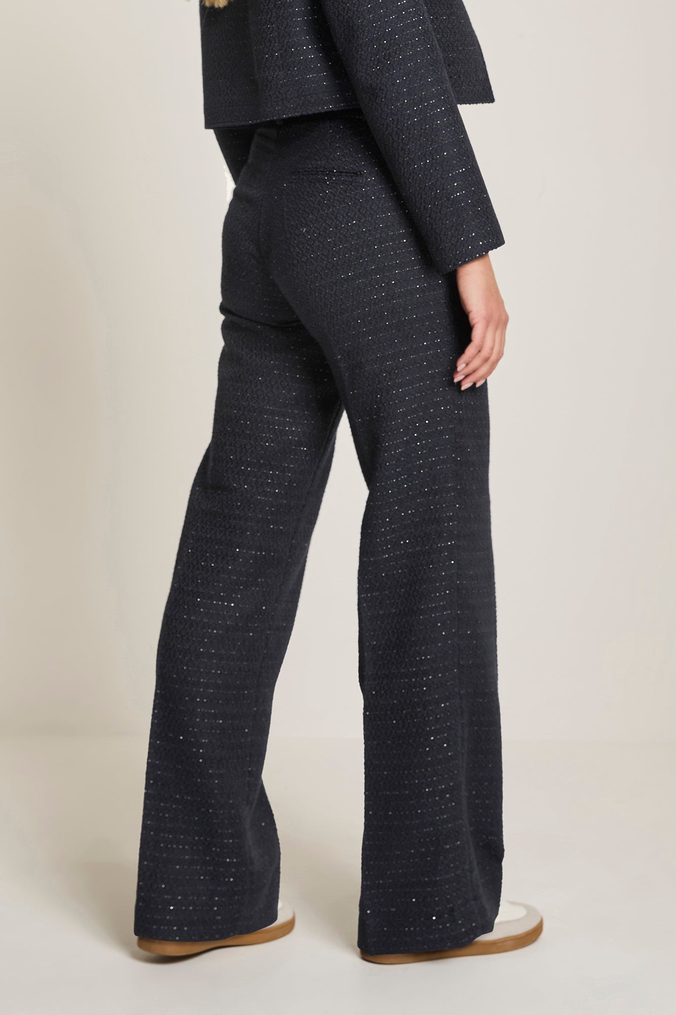 ParaMi pantalon donker blauw model wide fit leg Mira fancy metallics navy