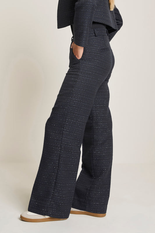ParaMi pantalon donker blauw model wide fit leg Mira fancy metallics navy