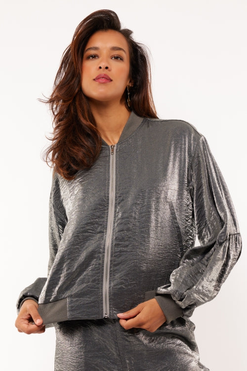 Fluresk jasje bomber metallic zilver grijs model Fallon jacket