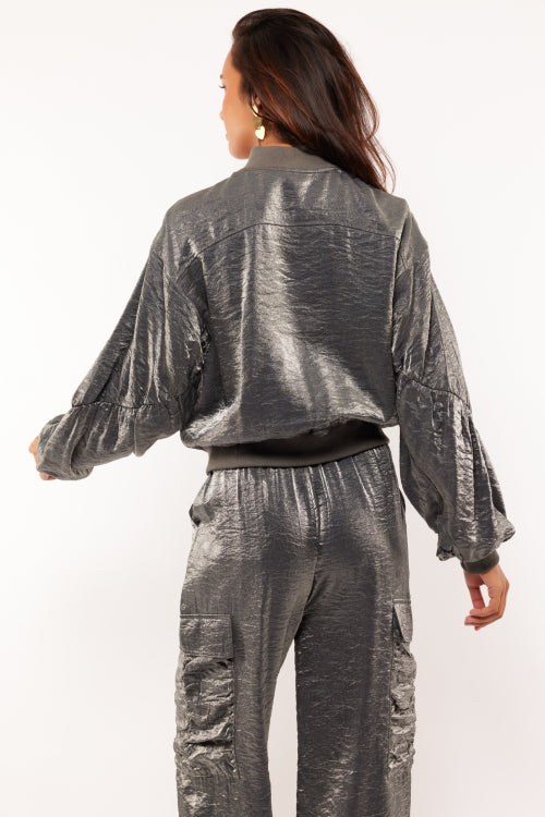 Fluresk jasje bomber metallic zilver grijs model Fallon jacket