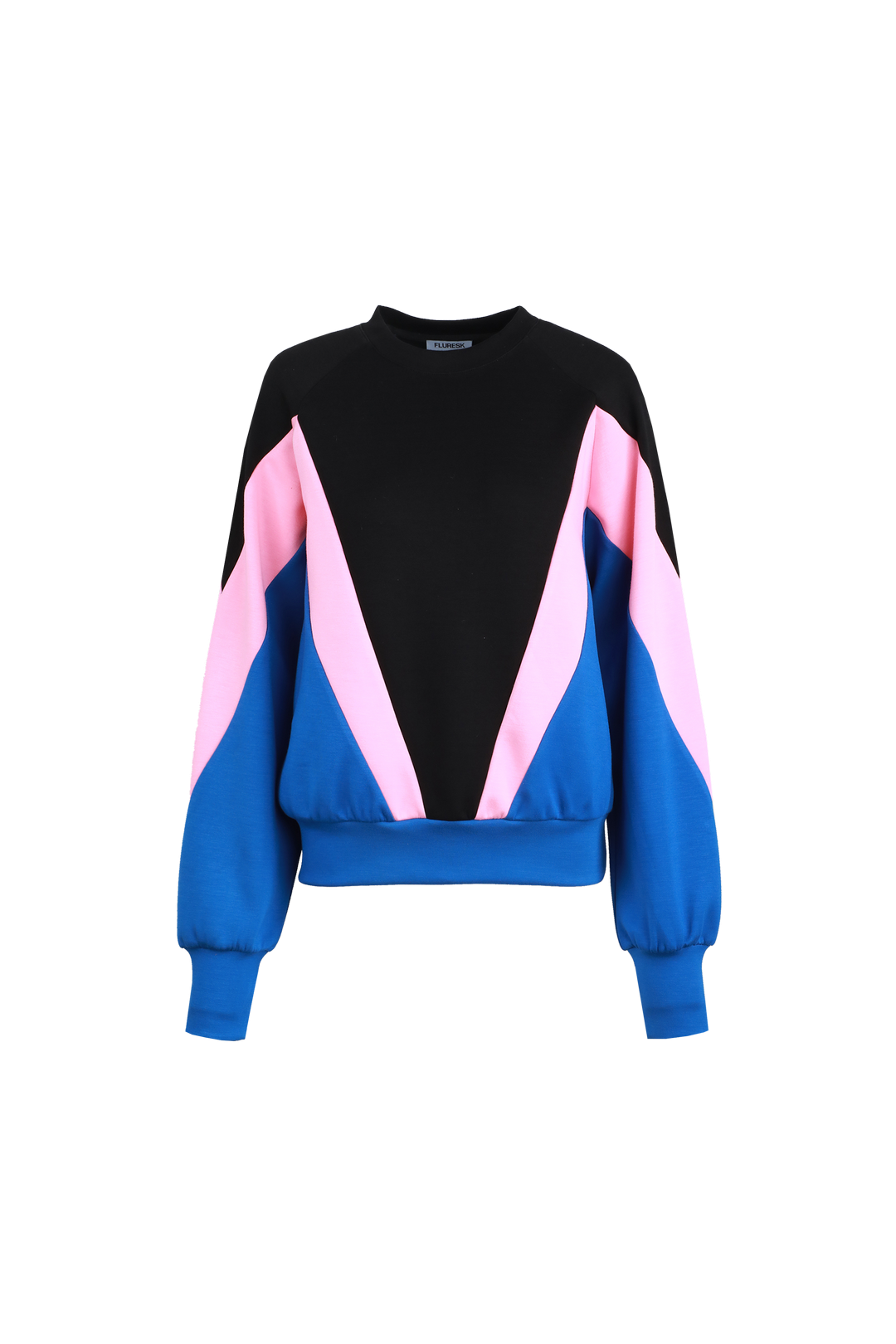 Fluresk trui zwart model Raya blauw sweater roze