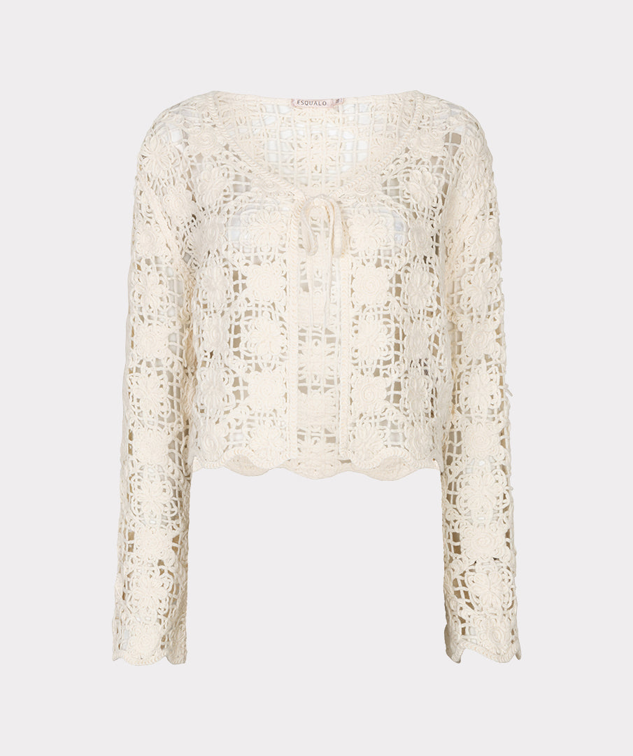 Esqualo vest opengewerkt gehaakt beige model HS26.02203 naturel