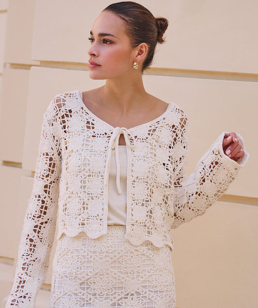 Esqualo vest opengewerkt gehaakt beige model HS26.02203 naturel