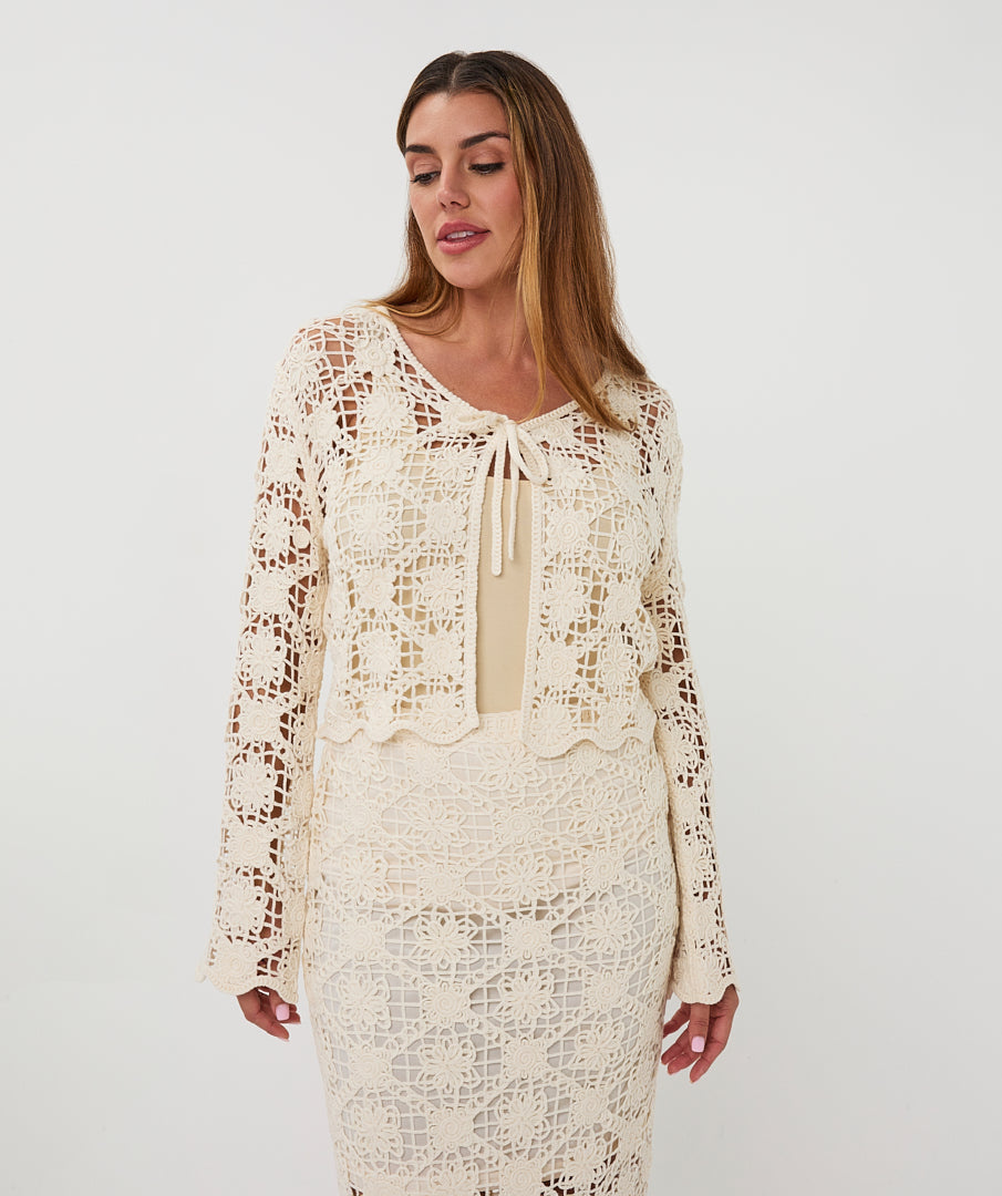 Esqualo vest opengewerkt gehaakt beige model HS26.02203 naturel
