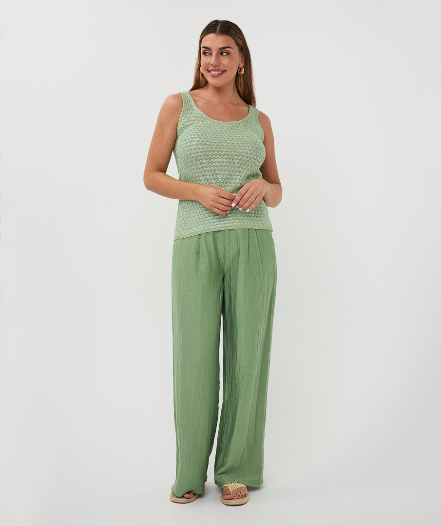 Esqualo top gebreid met pailetten detail groen model HS26.02214 soft green