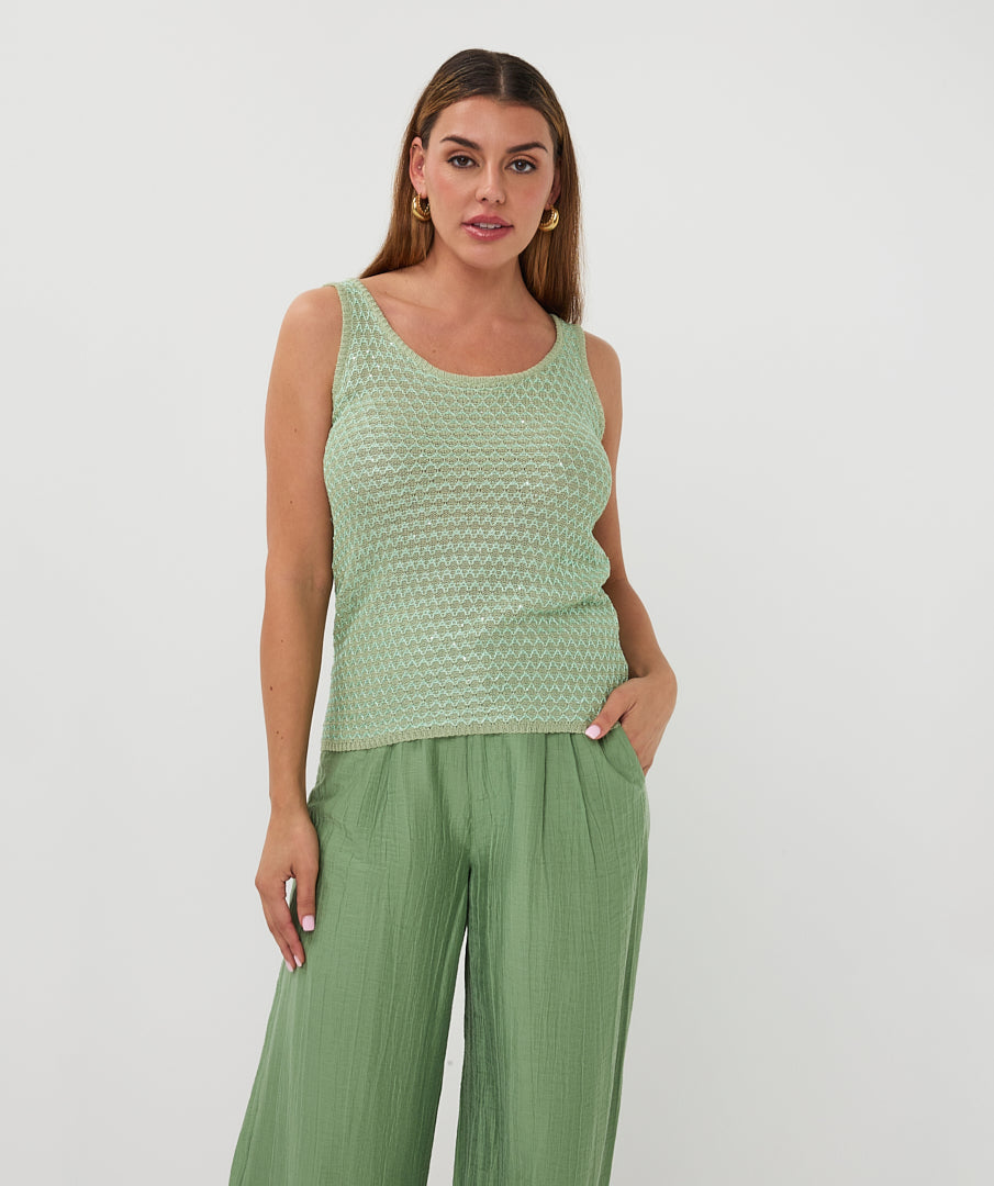 Esqualo top gebreid met pailetten detail groen model HS26.02214 soft green