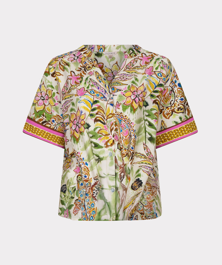 Esqualo blouse tropische print groen met roze model HS26.14204