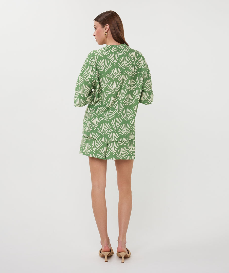 Esqualo blouse groen met offwhite print model HS26.14211 soft green