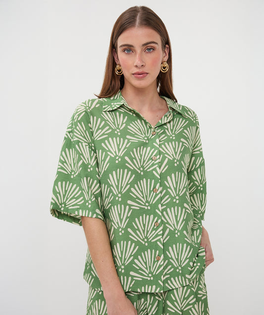 Esqualo blouse groen met offwhite print model HS26.14211 soft green