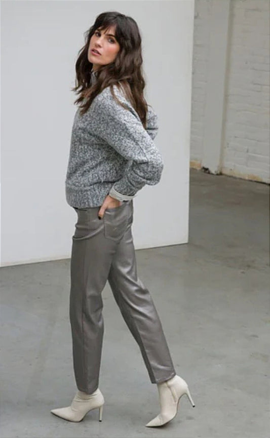 Yest broek metallic silver grey model Oelkje