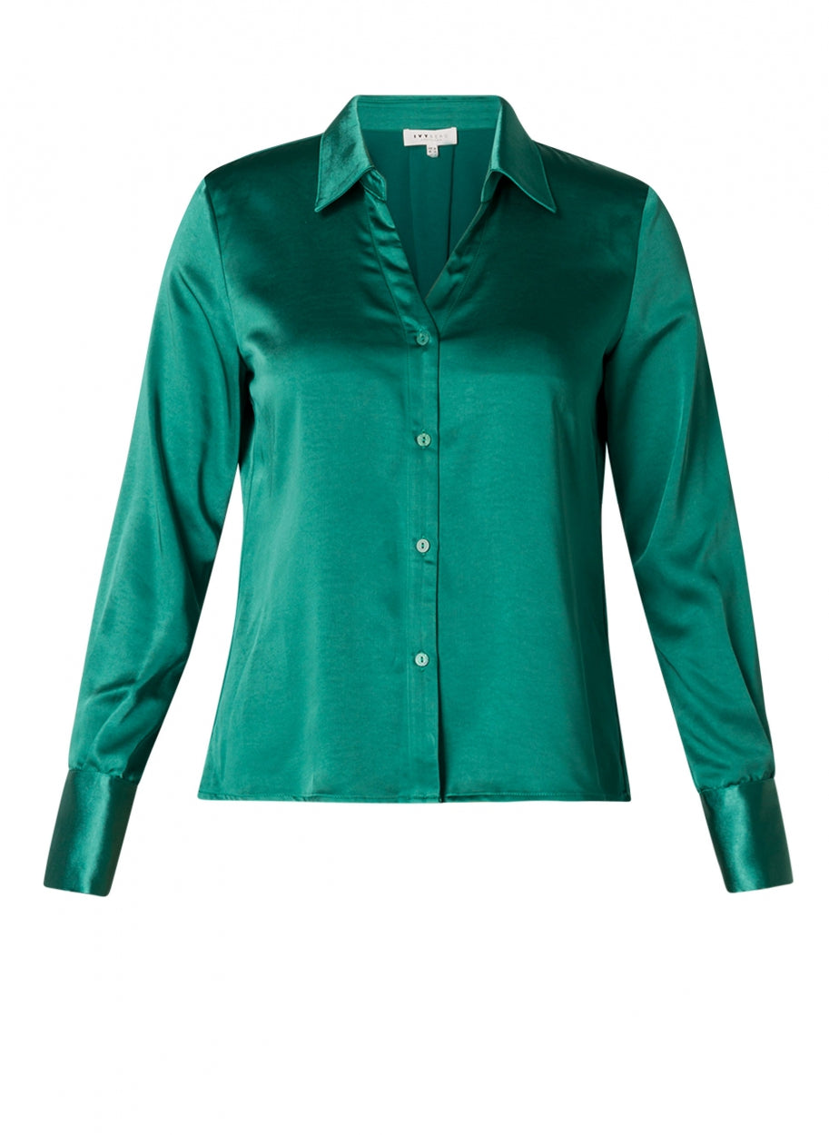 Ivy Beau blouse satin look groen model Brigitte