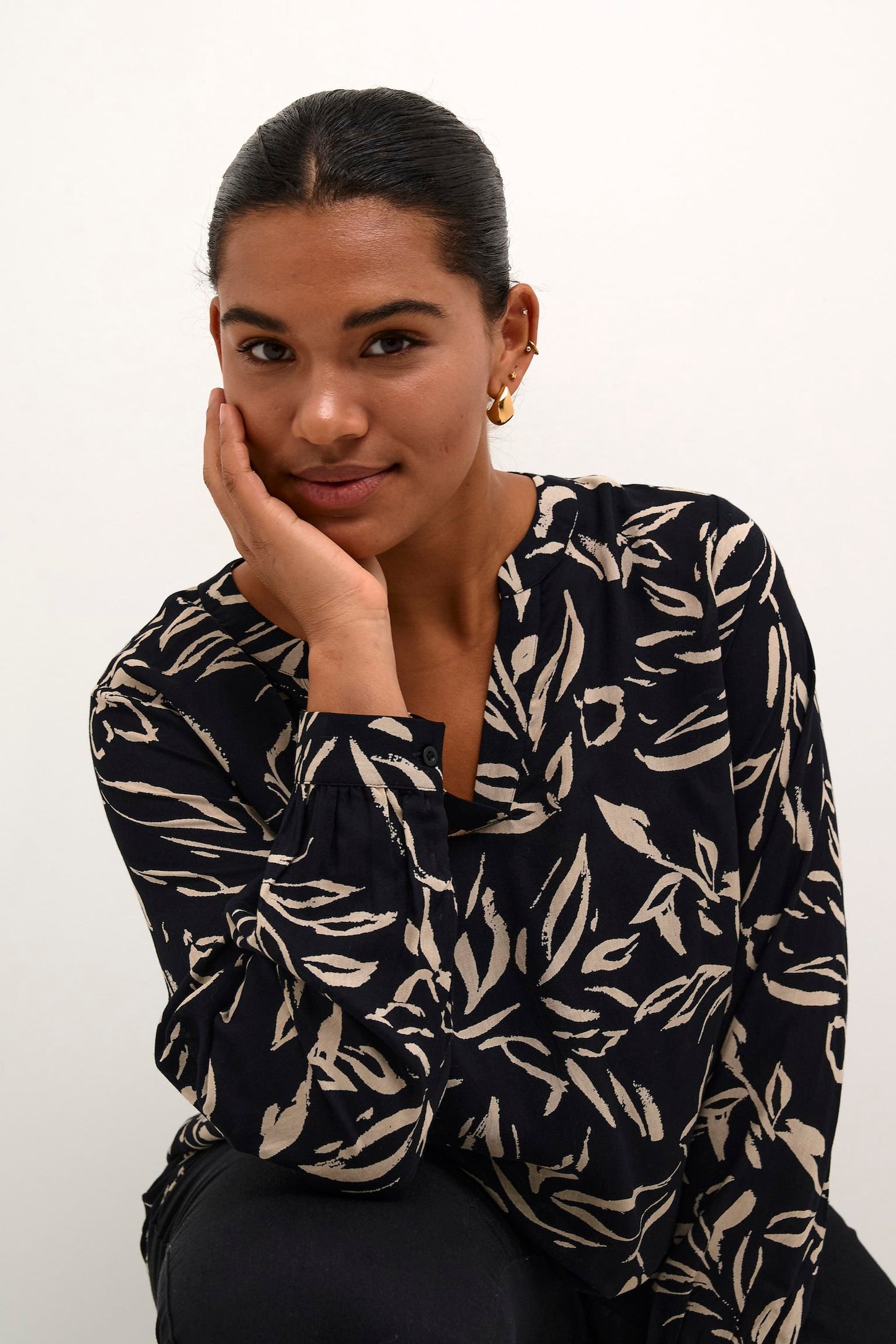 Kaffe Curve blouse zwart wit print model KCdiana