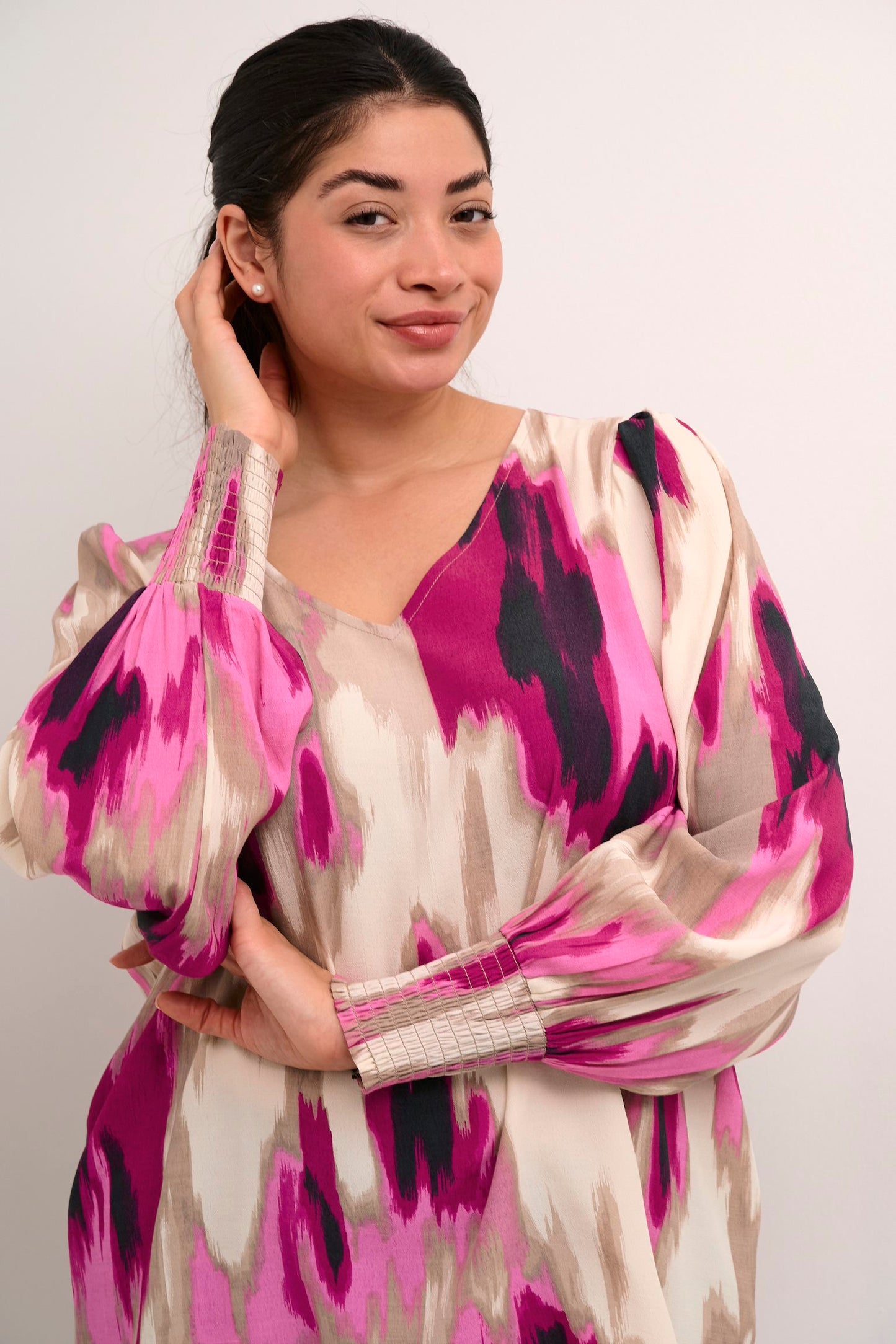 Kaffe Curve blouse roze print model KcAlona abstract pink