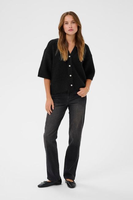 Kaffe vest zwart driekwart mouw roosjes knopen model KAlabis cardigan black deep