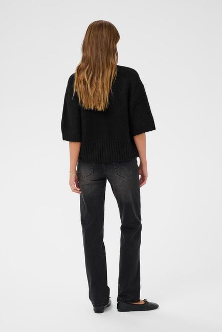 Kaffe vest zwart driekwart mouw roosjes knopen model KAlabis cardigan black deep