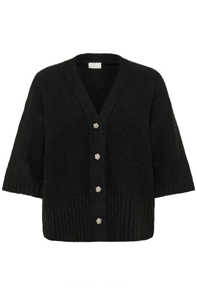 Kaffe vest zwart driekwart mouw roosjes knopen model KAlabis cardigan black deep