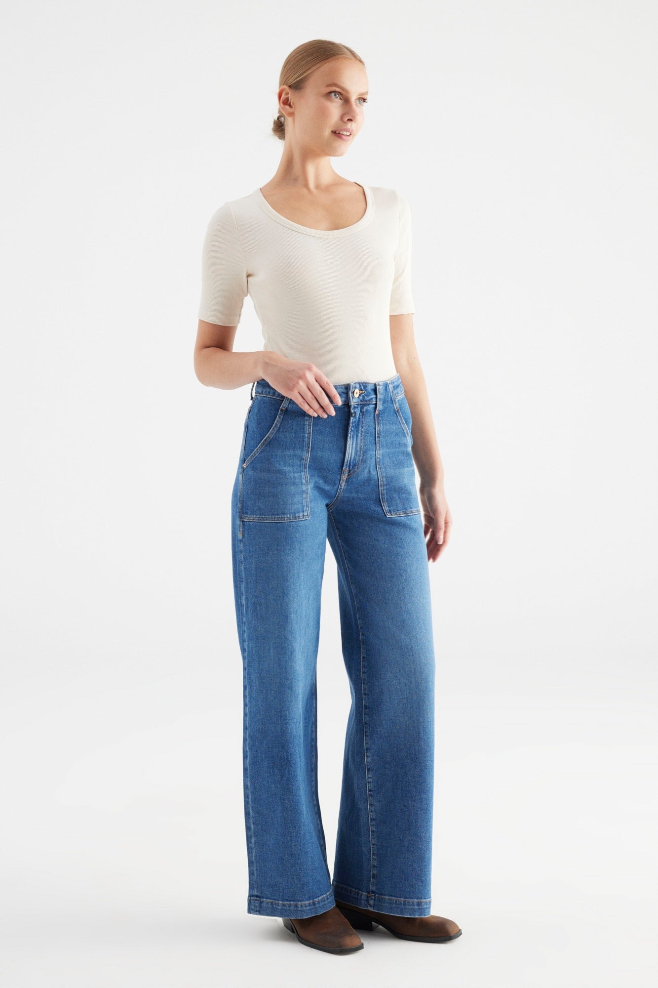 COJ jeans blauw Lulu fit wijd model medium blue lengte 30 