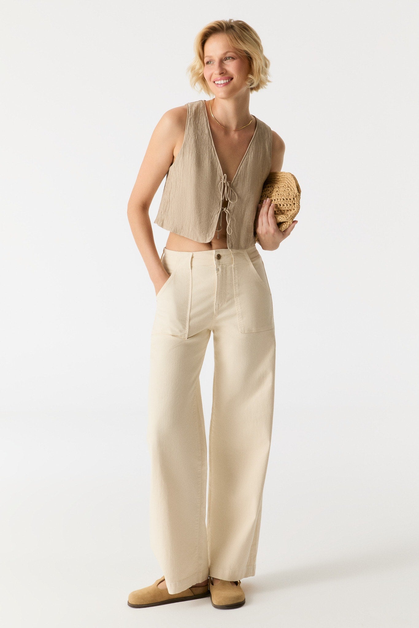 COJ jeans wide fit zandkleur Lulu high waist Sand lengte 30