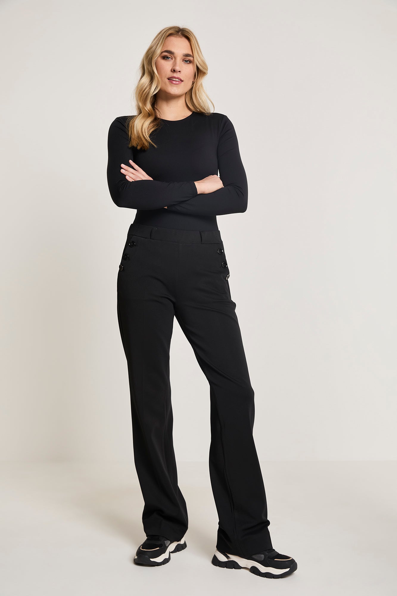 Para Mi pantalon zwart model Eve button twill Jersey black