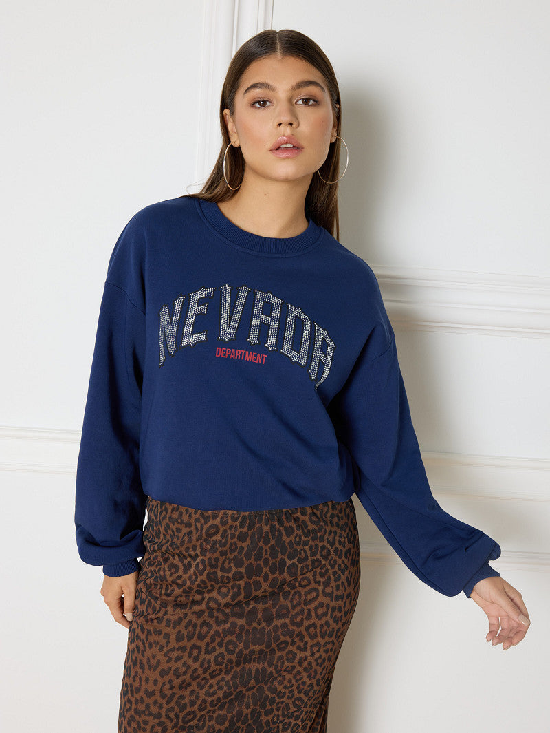 Refined Department sweater donkerblauw met steentjes Nevada model Jayne