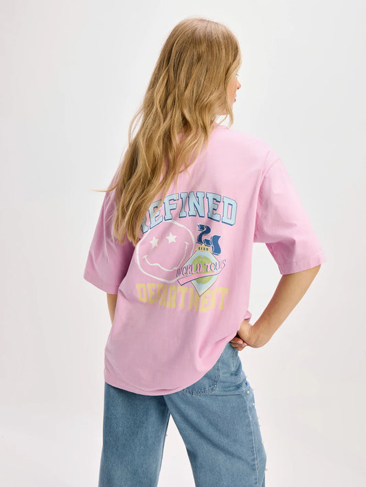Refined Department T-shirt roze met backprint smiley model Maggy