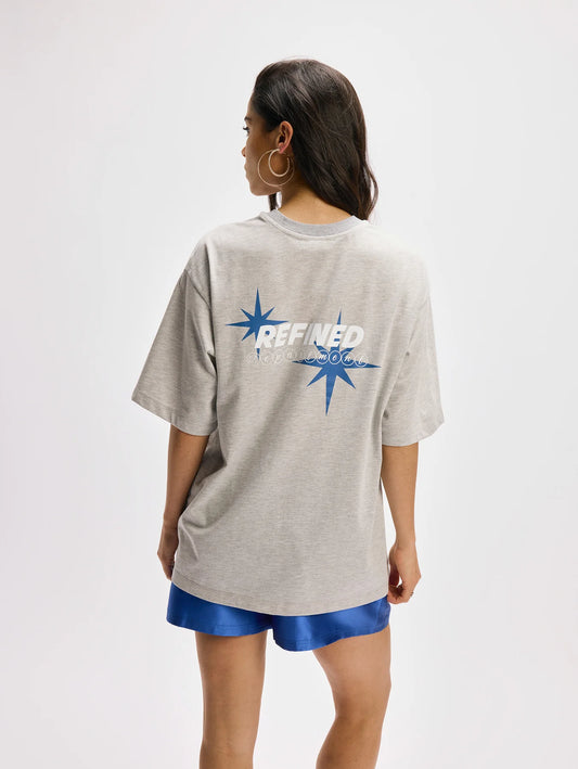 Refined Department T-shirt grijs met backprint model Maggy