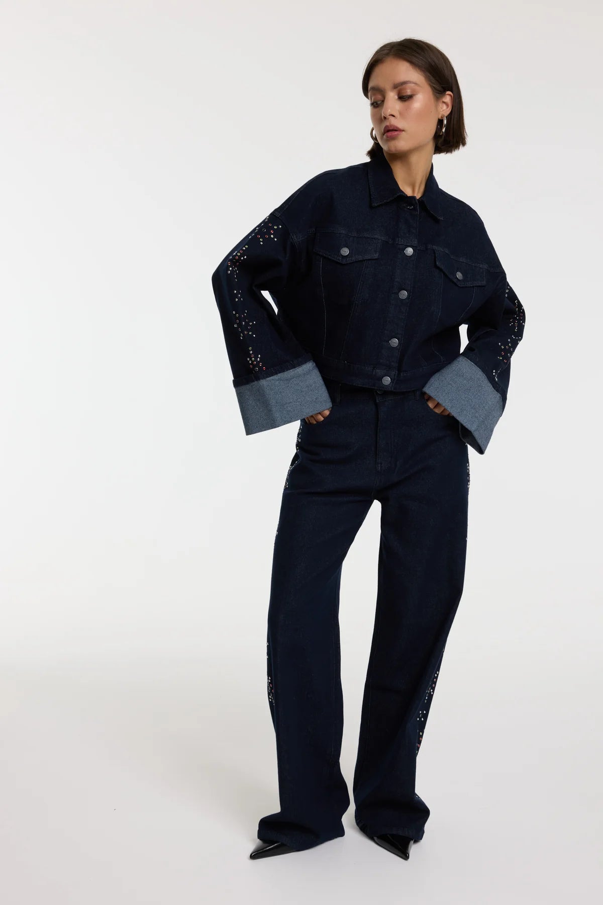 Refined Department jeans met studs zijkant donker blauw SUNNY dark denim