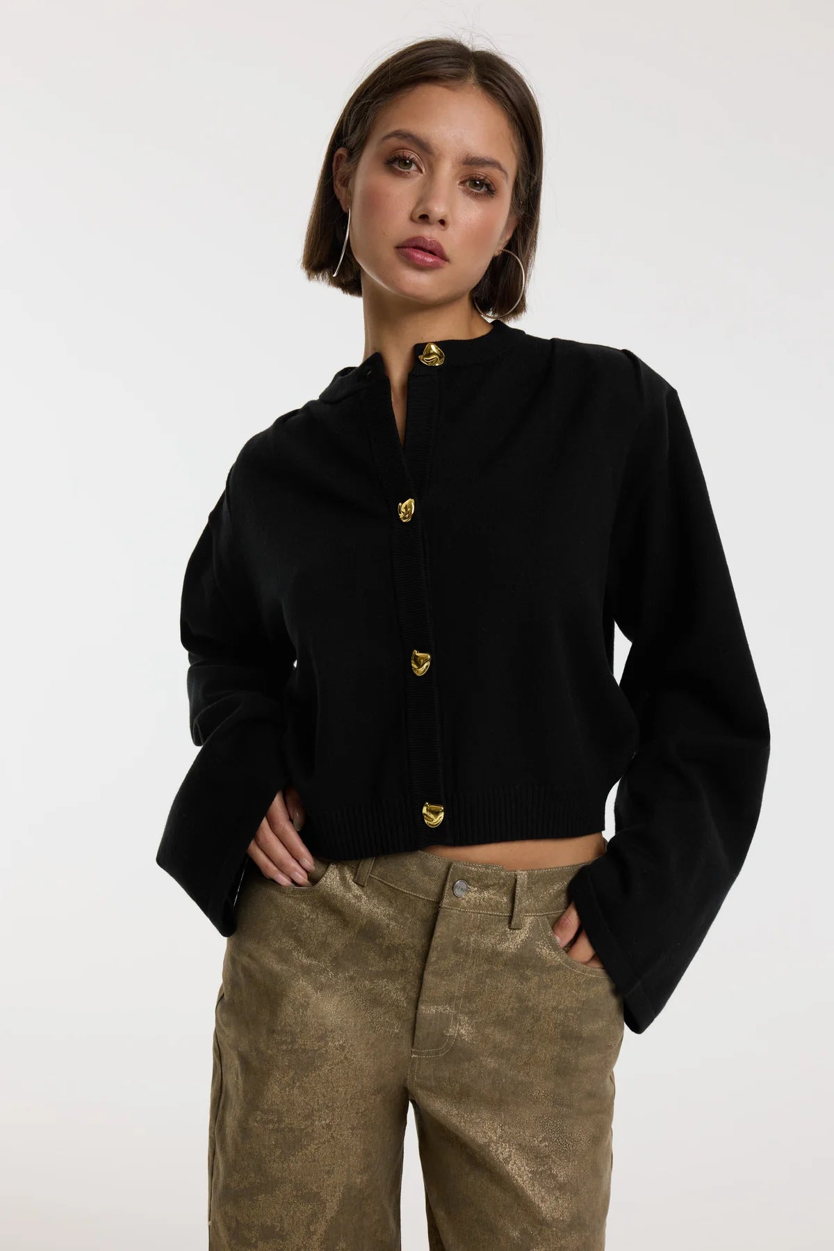 Refined Department vest zwart met gouden knopen model Lindy Cardigan