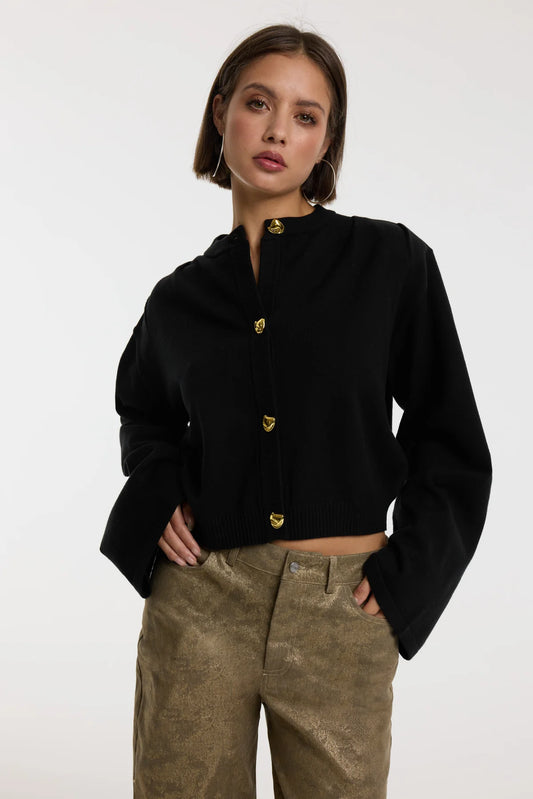 Refined Department vest zwart met gouden knopen model Lindy Cardigan