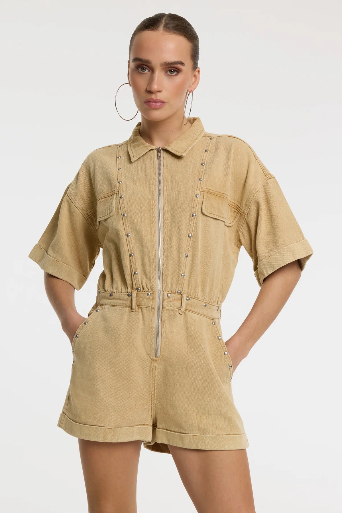 Refined Department jumpsuit camel met studs model Kate Playsuit