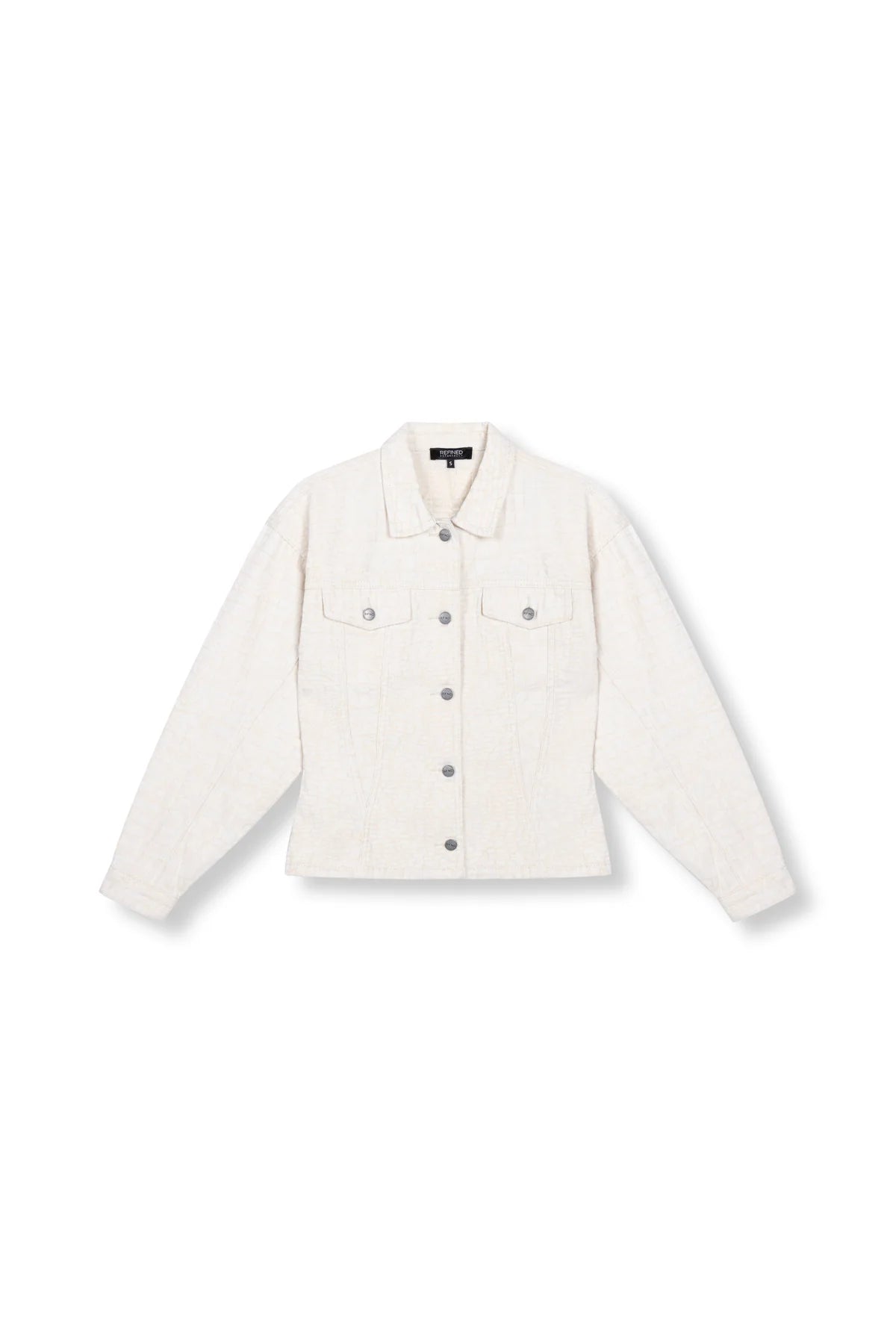 Refined Department jeans jasje offwhite met slangen structuur getailleerd model Sylda jacket kit