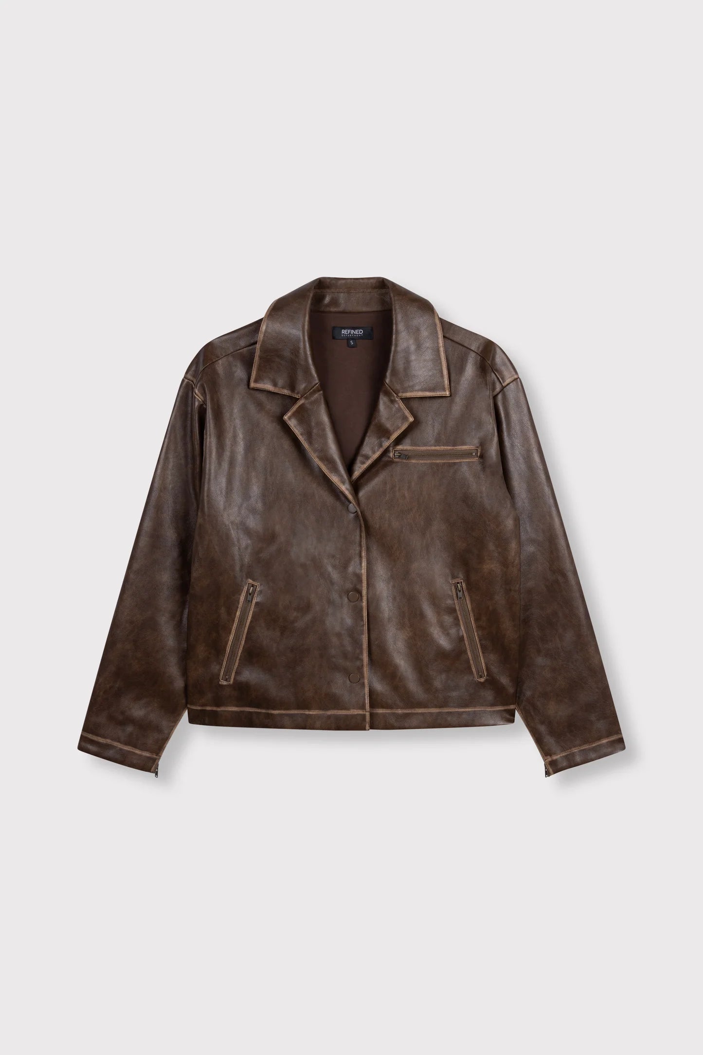 Refined Department vintage leather look jacket SAI bruin brown sai jasje