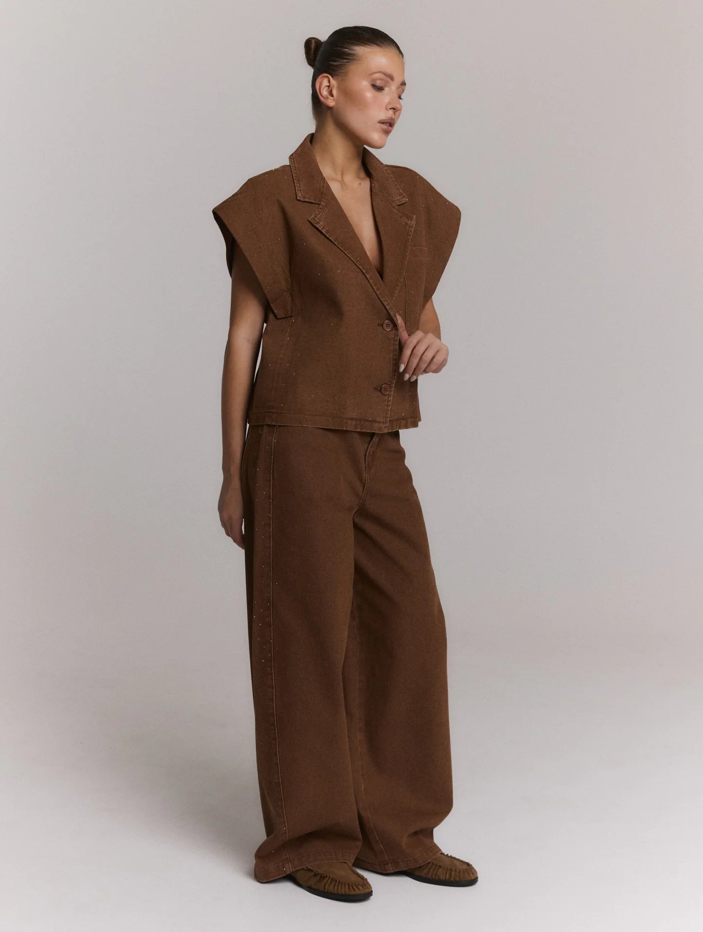 Refined Department gilet bruin met strass model Marlie brown oversized fit