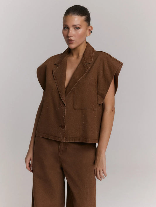 Refined Department gilet bruin met strass model Marlie brown oversized fit