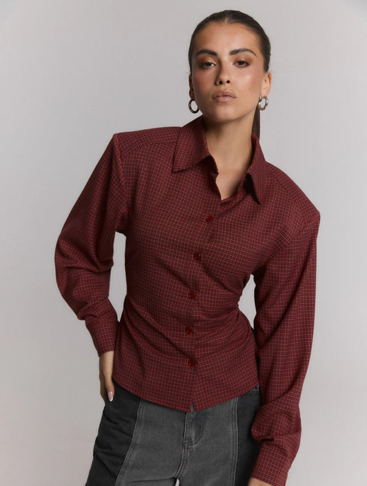 Refined Department blouse rood met ruitjes patroon model Presley check red strap back