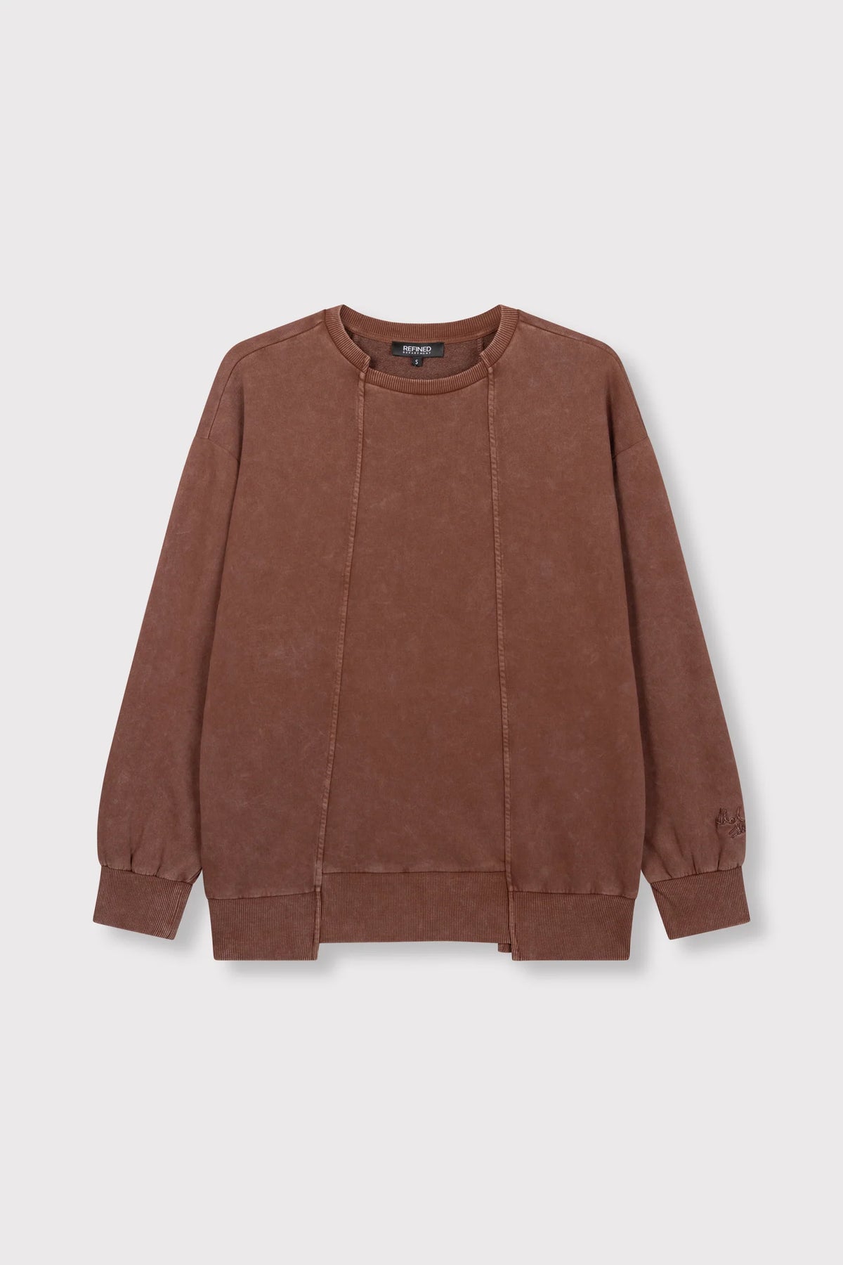 Refined Department sweater bruin acid wash look model Senna Choc brown trui