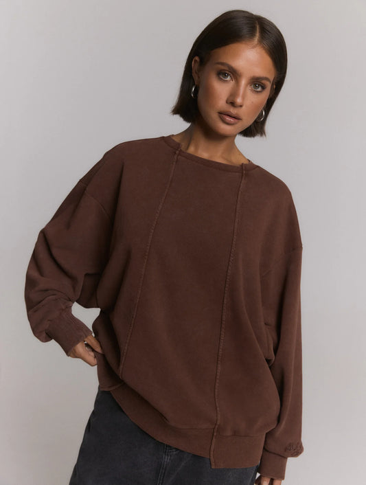 Refined Department sweater bruin acid wash look model Senna Choc brown trui