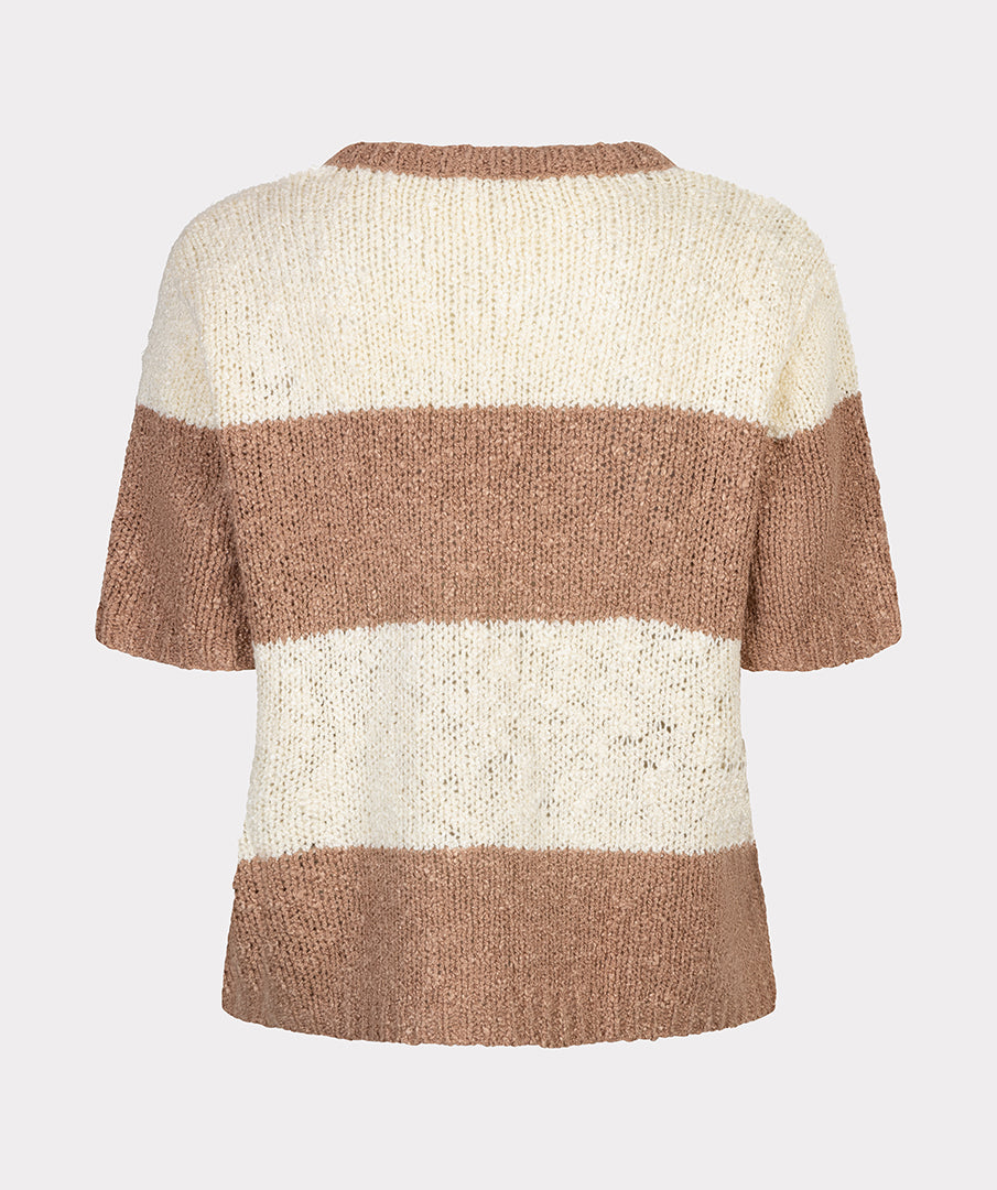 Esqualo trui korte mouw gestreept met pailletten beige en offwhite Sweater striped sequins ecru cappucino