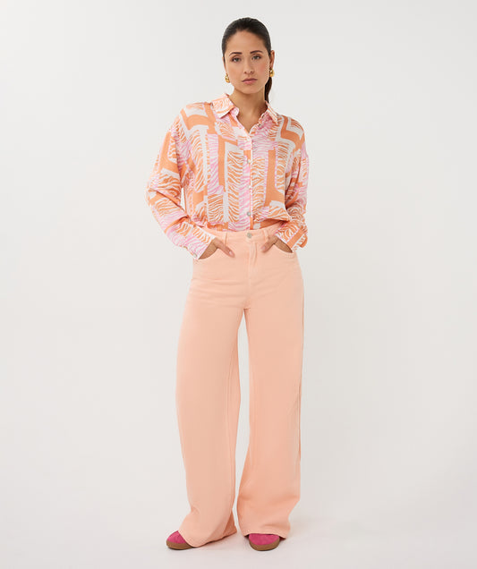 Esqualo blouse zalm met roze print model Divine Blocks Bellini