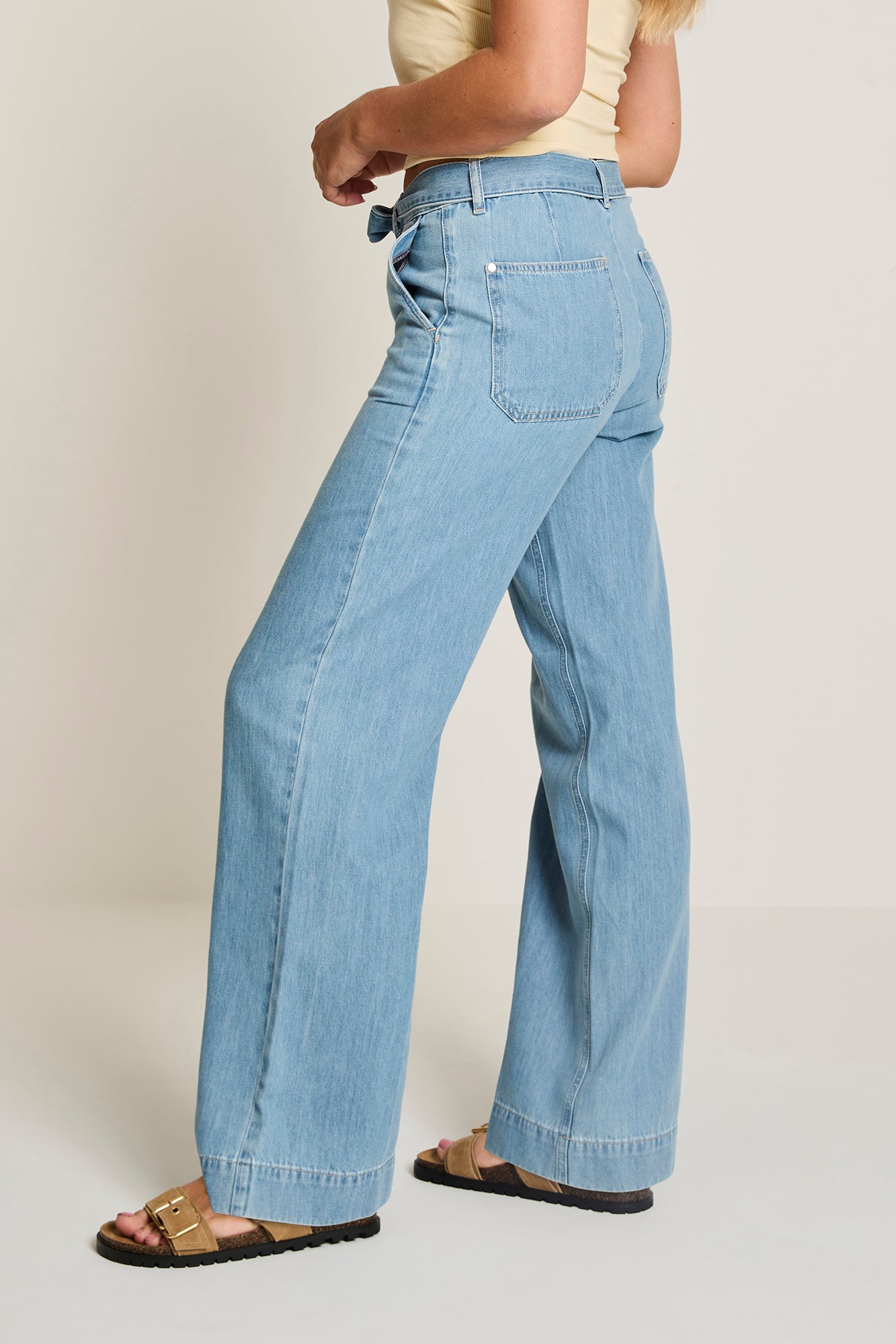 Para Mi jeans wide leg model Mira scarf mid sky blue mid waist