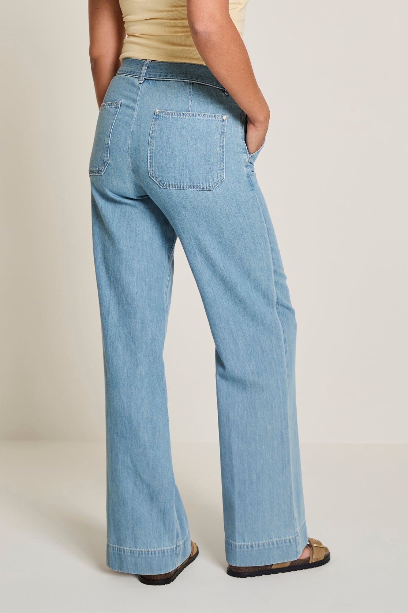 Para Mi jeans wide leg model Mira scarf mid sky blue mid waist