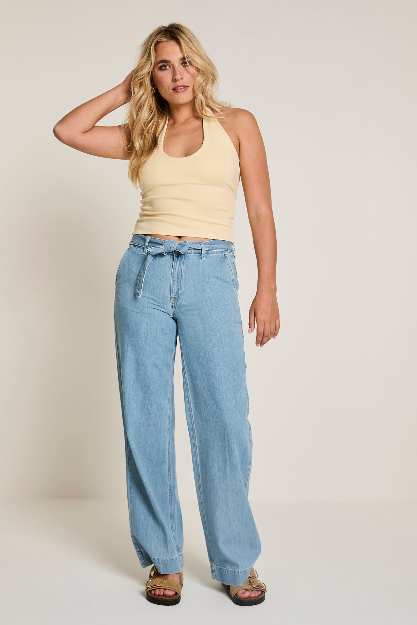 Para Mi jeans wide leg model Mira scarf mid sky blue mid waist