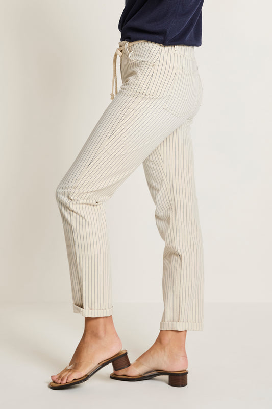 Para Mi broek offwhite met donker blauw gestreept Bobby Navy Thin summer stripes lengte 30
