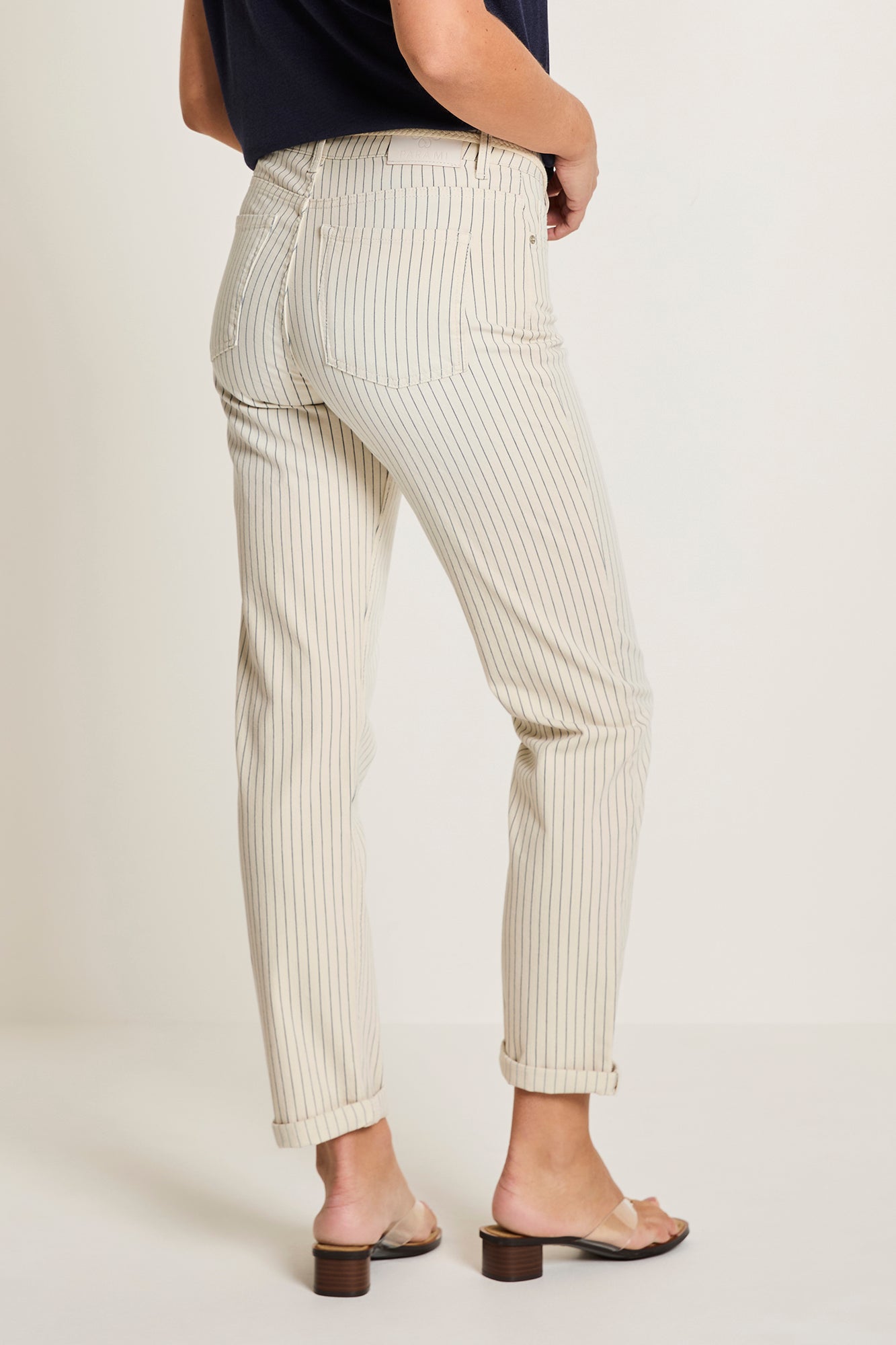 Para Mi broek offwhite met donker blauw gestreept Bobby Navy Thin summer stripes lengte 30