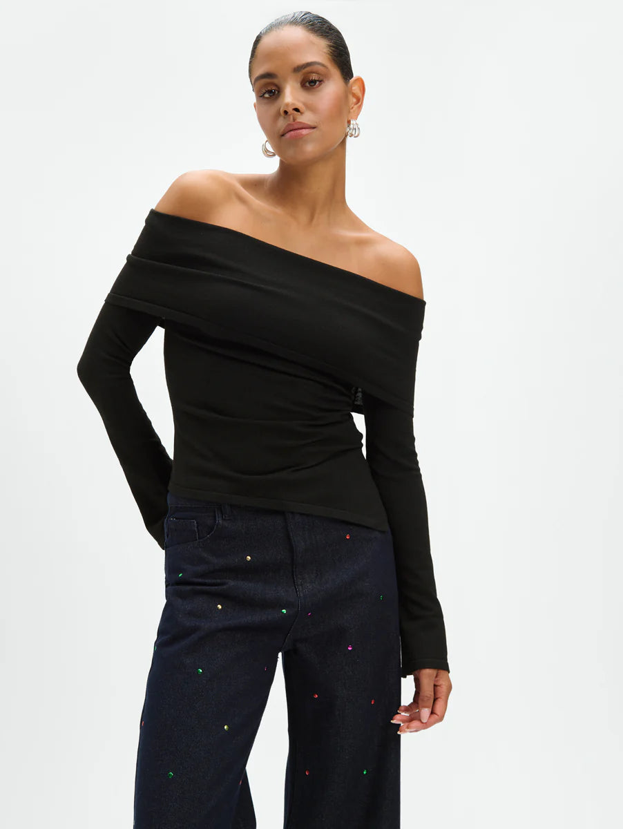 Refined Department zwarte offshoulder longsleeve model Stefania