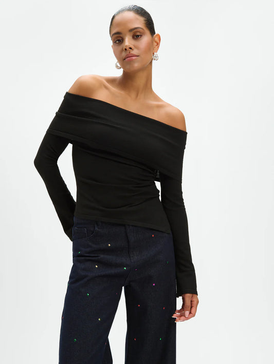 Refined Department zwarte offshoulder longsleeve model Stefania