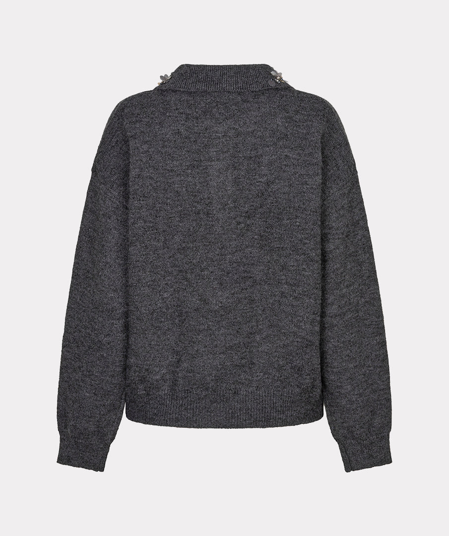 Esqualo trui polo donker grijs met pailletten op kraag charcoal