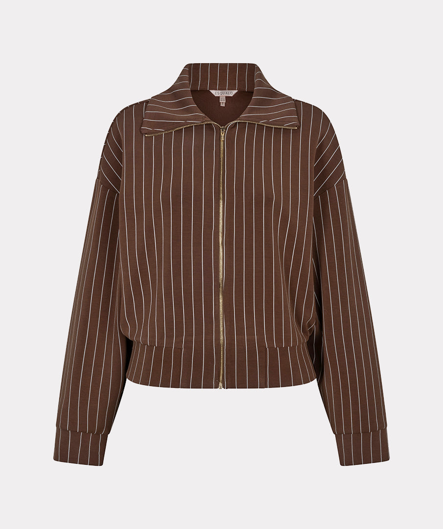 Esqualo jasje bruin gestreept model jacket short modal striped coffee