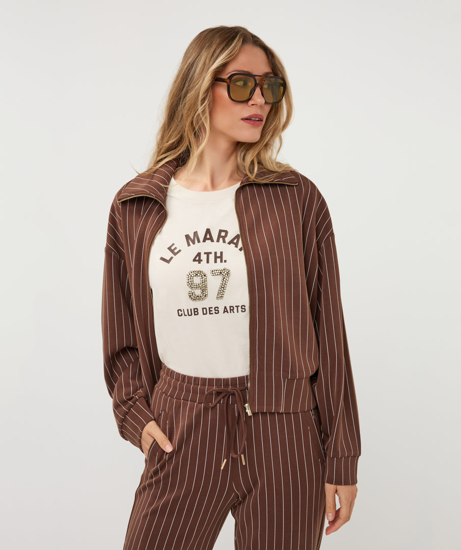 Esqualo jasje bruin gestreept model jacket short modal striped coffee