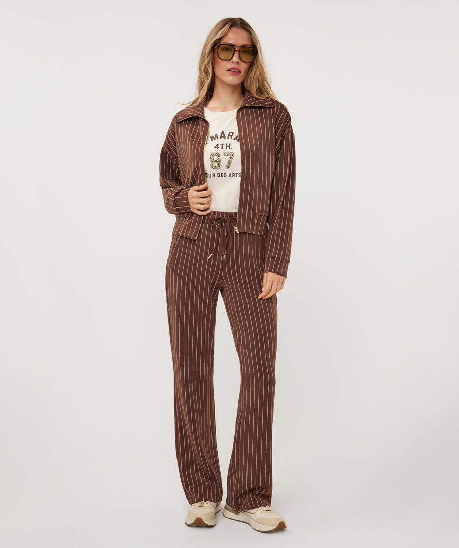 Esqualo jasje bruin gestreept model jacket short modal striped coffee